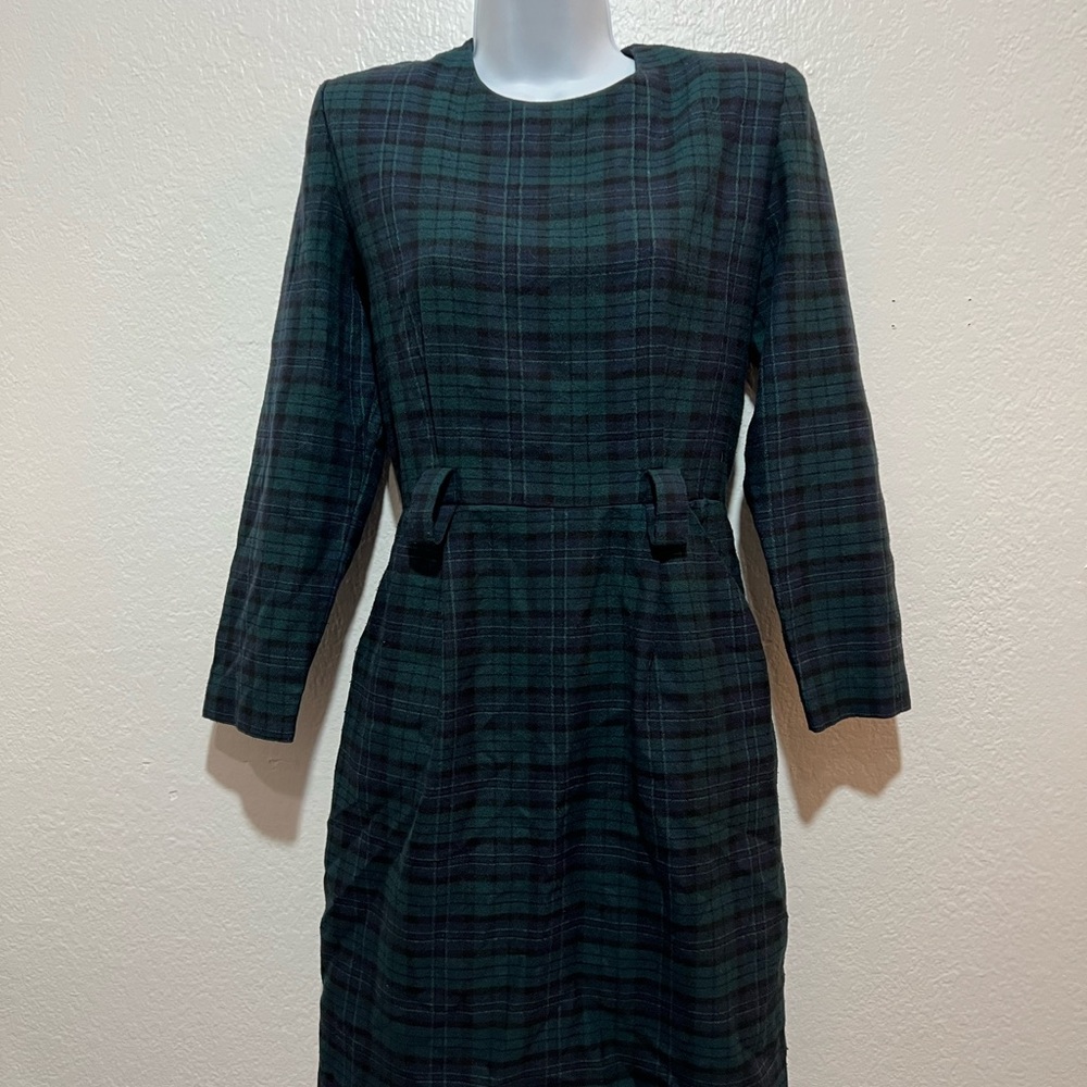 Positive Attitude Green and Black Plaid Long Sleeve Dress